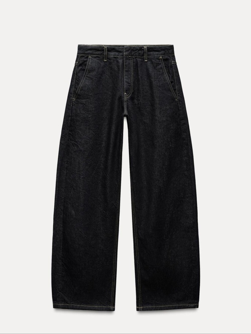 ZARA ZW Collection Mid Rise Dark Blue Indigo Wide Leg Relaxed Fit Denim Pants